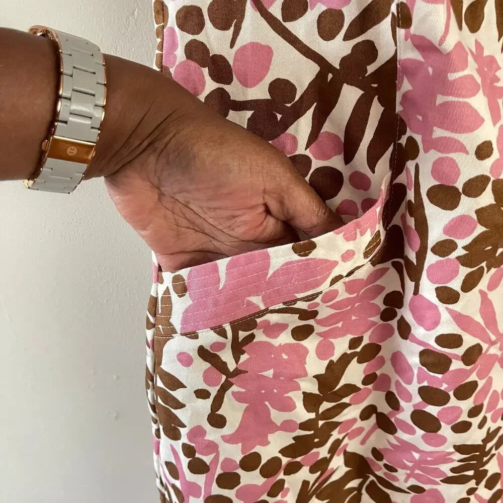 Boden Iona Button Detail Dress Womens 8R Pink Brown Shadow Bloom Casual Floral - Picture 5 of 10